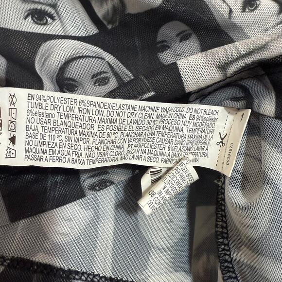 Barbie x Forever 21 Small Long Sleeve Top Sheer Mesh Doll Print Black Festival - Picture 12 of 13